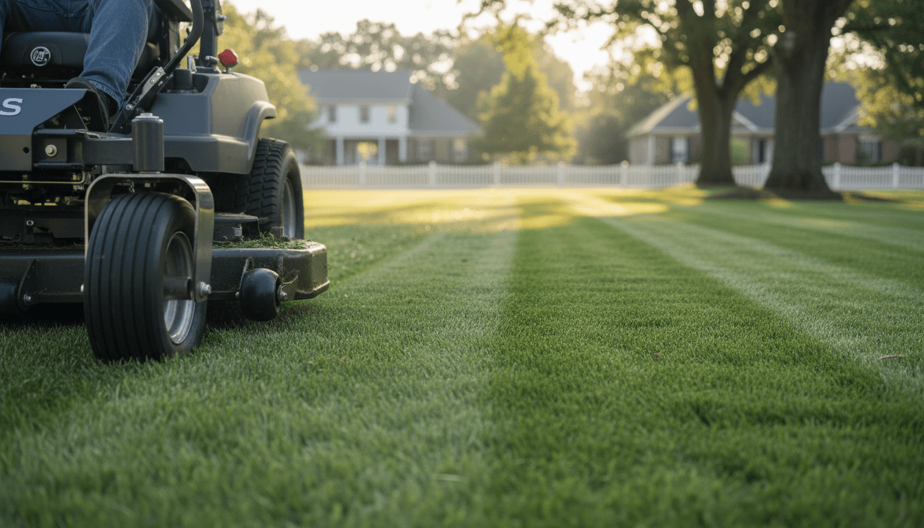 Regular lawn mowing with clean stripes